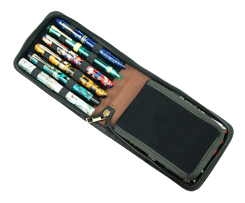 erofa 12 Fountain Pen Case PU Leather, Rollerball Pen Display Holder Bag, Pouch Large Capacity for Your Collection - Brown - Image 4